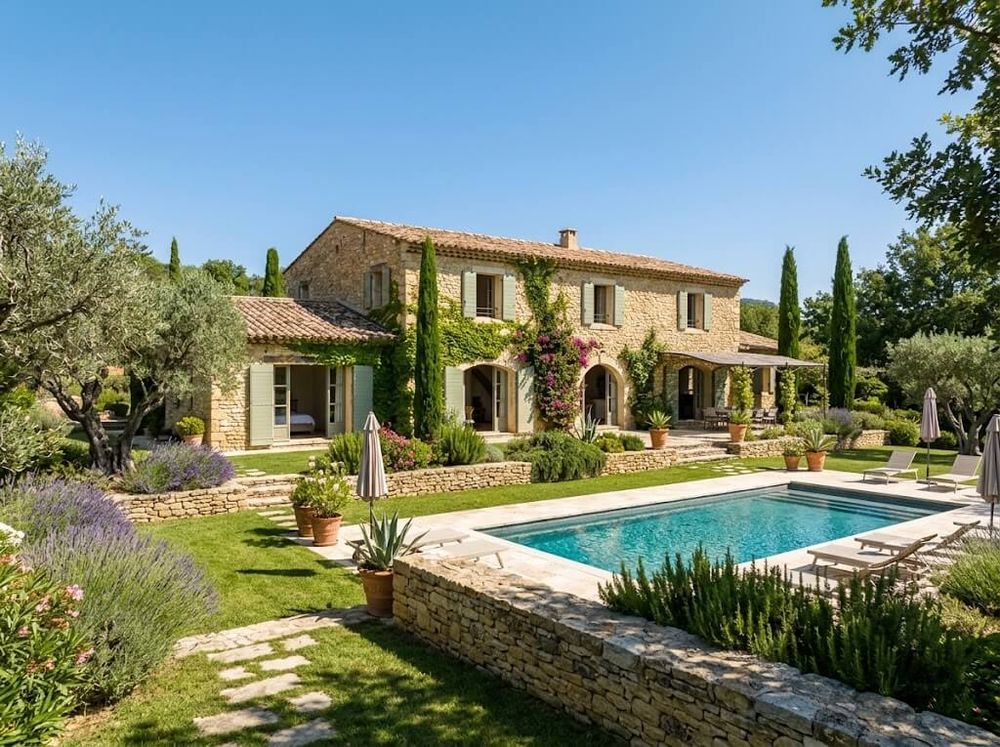 Mas provençal en pierre avec piscine et jardin